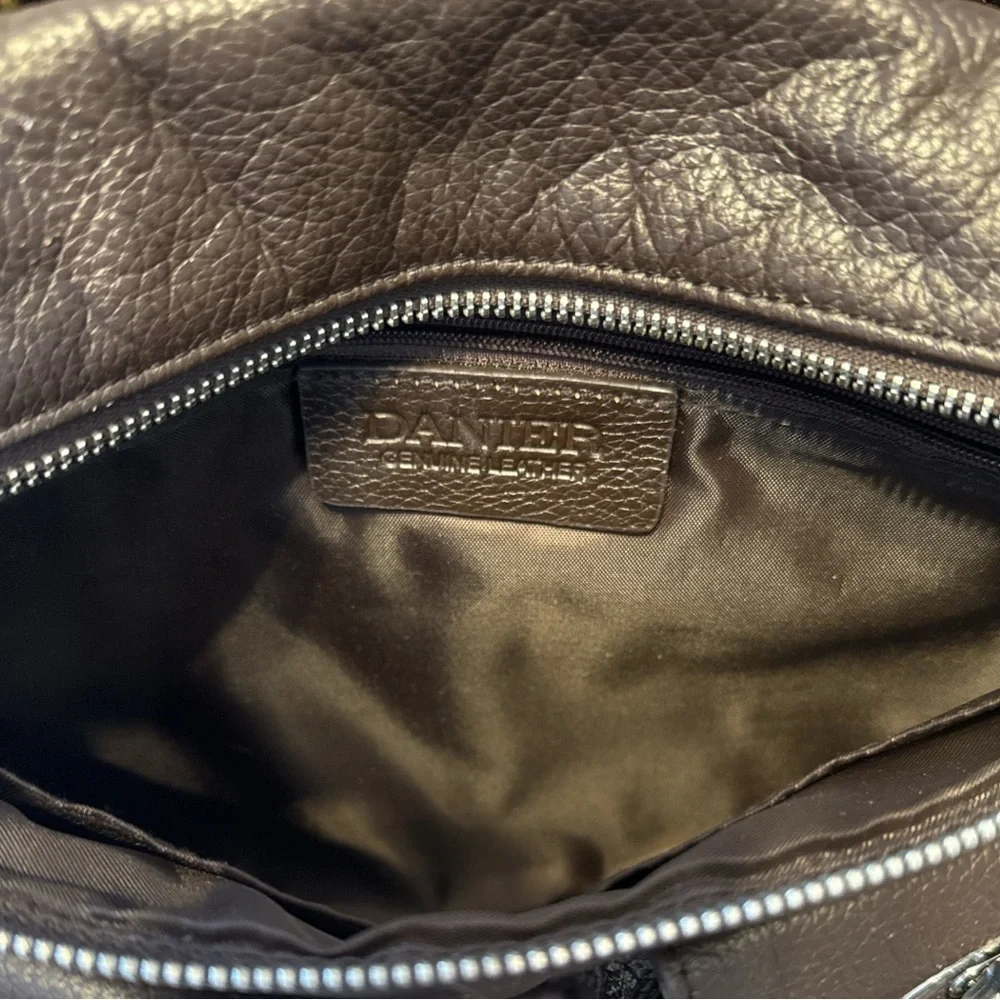 Danier Dark Brown Pebbled Leather Crossbody Bag Adjustable Strap Multi Pocket